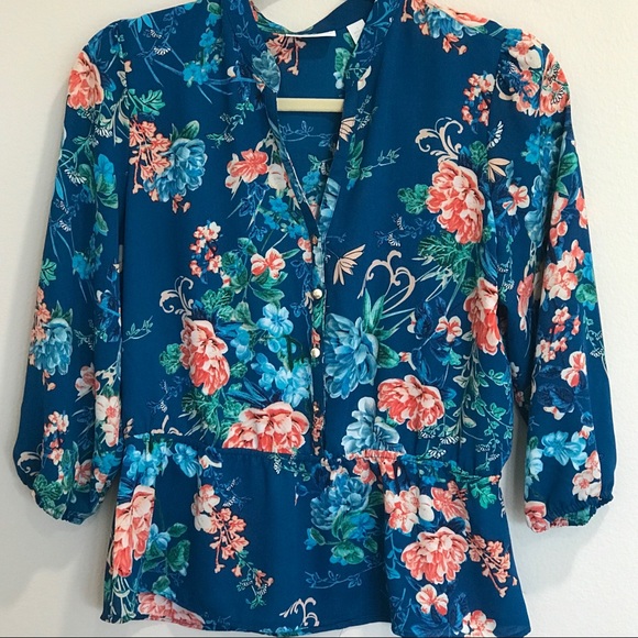 New York & Company Tops - Cute Teal Blue Floral Blouse Flowy Top NY&Co Small